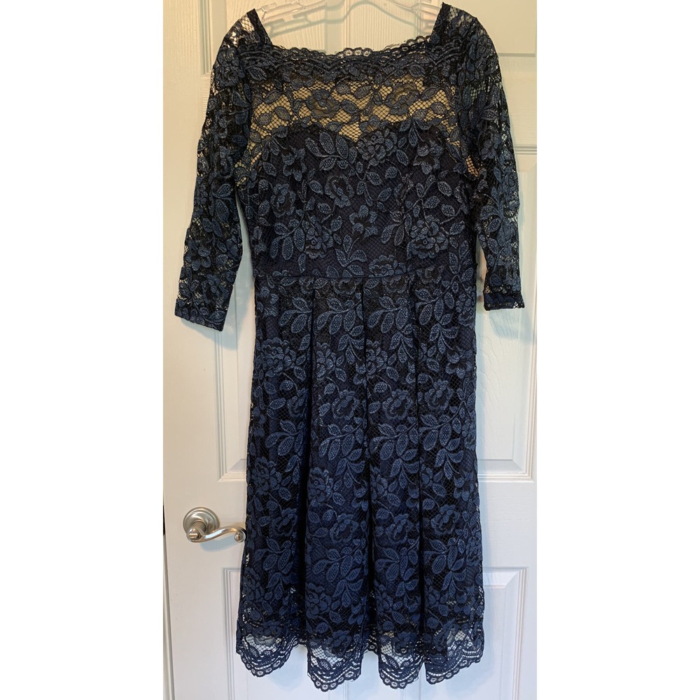 NWT Coeur de Vague Lined Lace Dress Gown Navy Blue Silver XXL SEE MEASUREMENTS